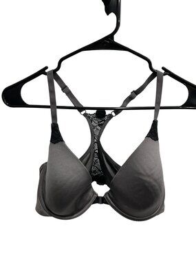 Self Expressions Maidenform Gray Push-Up Bra Size 38D Lace Racerback Retro Cozy